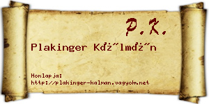 Plakinger Kálmán névjegykártya